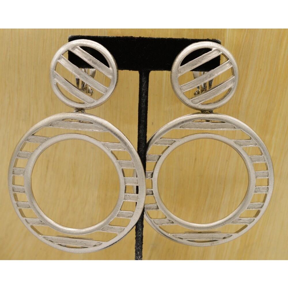 Jay Feinberg Vintage Earrings Clip On Chunky Dangle Silver Knocker Signed BinZ